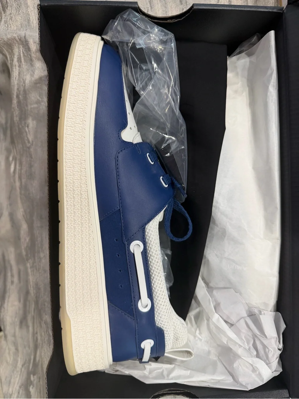 AMIRI Navy MA Boat Shoe Box Label
